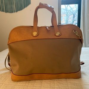 Vintage Dooney & Bourke Weekender Bag Canvas and Leather Tan Gold Hardware